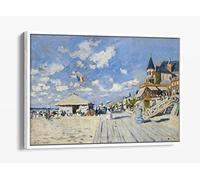 Print Artwork Claude Monet The Boardwalk On The Beach Canvas Floater Frame Print Picture Art - White Frame 18 inch wide x 12 inch high