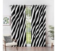 Print Blackout Curtains for Living Room - 66x90 Inch Black and White Animal Print Drapes 2 Panels Wildlife Striped Eyelet Design Stylish Home Decor