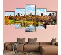 Print Canvas Painting 5 Panel Building Trees Landscape Wall Art Modular Pictures For Living Room Hotel Restaurant Office Home Decor Poster Wall Art Mural/With Frame 150 X 80 Cm - 5 Piece-2734581315