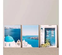 Print Canvas Painting Greece Island and The Aegean Sea Travel Wall Art Minimalist Posters for Modern Home Decoration (50x75cm-3Pcs)