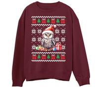 Print Cartel Cute Owl Christmas Sweater for Kids Festive Wild Animals Christmas Sweatshirt Ugly Xmas Jumper for Boys and Girls, 9-11 Years, Maroon