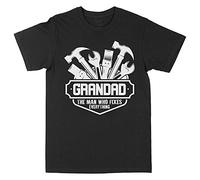 Print Cartel Grandad The Man Who Fixes Everything T Shirt, Funny Tshirt for Grandad Grandpa Papa Gifts Mens Birthday Top, XL, Black