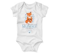 Print Cartel Happy First Birthday Mummy Fox Babygrow Blue Baby Outfit Infant Sleepwear Adorable Fox Design First Birthday Ideal for Babies, 3-6 Months, White