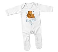 Print Cartel Happy First Birthday My Daddy Bear Romper Suit Personalise Cute Bear Cub Design Long Sleeve Baby Sleepsuit Gift from Babies, 0-3 Months, White