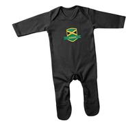Print Cartel Jamaica Romper Suit Jamaican Flag Badge Romper Reggae Inspired Baby Suit Heritage Apparel Gift Idea for Babies, 6-12 Months, Black