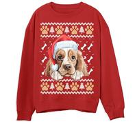 Print Cartel Kids Cocker Spaniel Christmas Sweater Cute Dog Ugly Xmas Pullover Festive Holiday Sweatshirt Gift for Dog Lovers, 12-13 Years, Red