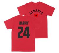 Print Cartel Kids Custom Albania Football T Shirt Albanian Personalised Name and Number Top, 7-8 Years, Red