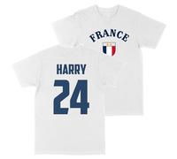 Print Cartel Kids Custom France Football T Shirt French Personalised Name and Number Français Top, 9-11 Years, White