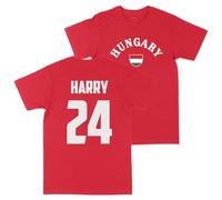 Print Cartel Kids Custom Hungary Football T Shirt Magyarország Personalised Name and Number Hungarian Top, 7-8 Years, Red