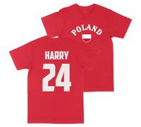 Print Cartel Kids Custom Poland Football T Shirt Polish Polska Personalised Name and Number Top, 7-8 Years, Red
