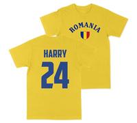 Print Cartel Kids Custom Romania Football T Shirt Romanian Personalised Name and Number Top, 5-6 Years, Yellow