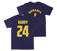 Print Cartel Kids Custom Romania Football T Shirt Romanian Personalised Name and Number Top, 7-8 Years, Navy