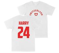 Print Cartel Kids Custom Switzerland Football T Shirt Swiss Personalised Name and Number Top, 7-8 Years, White