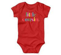 Print Cartel Little Cousin Babygrow Suit Little Cousin Design Babygrow gift for Babies Cute Family Bodysuit CousinThemed Babywear, 0-3 Months, Red