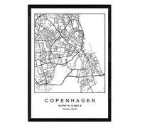 Print Copenhagen city map Scandinavian style in black and white. Poster A4 Printed paper No 250 gr. Paintings, prints and posters for living room and bedroom