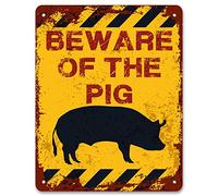 Print Crafted - Beware Of The Pig | Vintage Metal Garden Yard Warning Sign