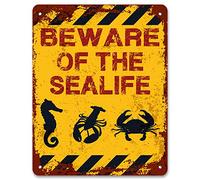 Print Crafted - Beware Of The Sealife | Vintage Metal Garden Yard Warning Sign | Fish Aquarium
