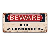 Print Crafted - Beware Of Zombies - Vintage Metal Sign | Halloween Decor Bedroom Man Cave Door Sign