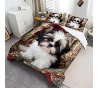 Print Duvet Cover Set Cute Shih Tzu Puppy Quilt Bedding Sets with Pillow Cases 200 x 200 cm Polycotton Luxury Quilt covers for Boys - Kids Duvet Set Black And White
