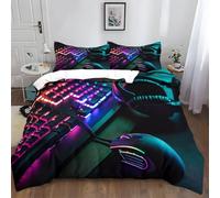 Print Duvet Cover Set Rainbow Light Gaming Mouse Keyboard Quilt Bedding Sets with Pillow Cases Double Polycotton Luxury Quilt covers for Boys - Kids Duvet Set Purple