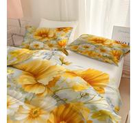 Print Duvet Cover Set Retro Flowers Daisy Yellow, Bedding Set For All Seasons, With Pillowcase(1 Comforter Cover 120 X 150 Cm + 1 Pillow Case 40 X 60Cm) With Zipper Closure & Corner Ties