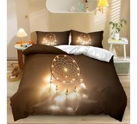 Print Duvet Cover Sets Gold Fall bedding Quilt Cover with 2 Pillowcases Night Light Effect Dream Catcher Soft Microfiber Easy Care Reversible Duvet Set Quilt Bed Cover King