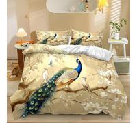 Print Duvet Cover Sets Yellow Fall bedding Quilt Cover with 2 Pillowcases Chinese Elements Beautiful Peacock Soft Microfiber Easy Care Reversible Duvet Set Quilt Bed Cover King