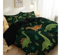 Print Duvet Cover, Soft Brushed Microfiber Cute Dinosaurs And Plants theme Dark Green Duvet Cover with Zipper Closure, for Kids’Rooms Guest Bedrooms Single Bedding Set