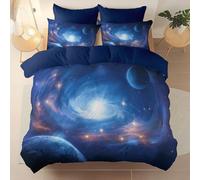 Print Duvet Cover, Soft Brushed Microfiber Dream Universe Galaxy theme Dark Blue Duvet Cover with Zipper Closure, for Kids’Rooms Guest Bedrooms Single Bedding Set