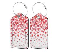 Print Falling Red Hearts,Luggage Tags Pu Leather Name Tag Travel Suitcase Identifier ID Tags Durable Luggage Label 2 pcs
