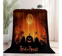 Print Fleece Throw Blanket Horror Pumpkin Moon - Halloween Theme Fuzzy Plush Sherpa Blankets for Sofa Bed Couch, 150 x 200 cm Warm Flannel Blanket for boys girls and adults