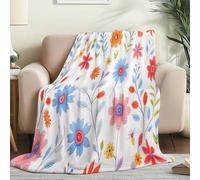 Print Fleece Throw Blanket White - Cartoon Floral Painted Crow Theme Fuzzy Plush Sherpa Blankets for Sofa Bed Couch, 220 x 240 cm Warm Flannel Blanket for boys girls and adults