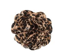 Print Flower Hair Clip with Layered Petals, Dark yellow | Visible Leopard Print Floral Detailing, Layered Camellia Profile, Hair Structure Beneath the Ornament