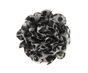 Print Hair with Layered Camellia-Style Flower, Gray | Visible Leopard Print Floral Detailing, Layered Camellia Profile, Hair Structure Beneath the Ornament