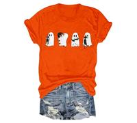 Print Halloween T-Shirt Women's Short Sleeve Crew Neck T Shirt Printed Tops Halloween Costume Lightweight T-Shirts Top Casual Shirt Plus Size, orange, M