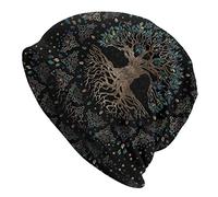 Print Hat Tree Of Life Yggdrasil Golden Viking Unisex Beanie Knit Hat Beanie Hat Running Fishing Double Thin Hat Viking Style (Color : Black, Size : Get One)
