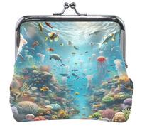 Print Leather Coin Purses & Pouches Cute Ocean Life Jellyfish Blue Kiss Lock Small Change Purse for Girls 4.53" x 4.13"