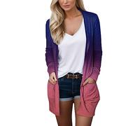 Print Longline Cardigan Ladies Long Sleeve Pocket Cardigan Womens Top Elegant Casual Ladies Boyfriends Cardigans for Spring Summer Trendy Purple