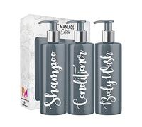 Print Maniacs 3 Set Mrs Hinch Inspired Grey Personalised 500ml Dispenser Pump Bottles Shampoo Conditioner Body Wash (White)