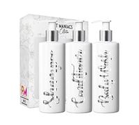 Print Maniacs 3 Set Mrs Hinch Inspired White Personalised Dispenser Pump Bottles Shampoo Conditioner Body Wash (Silver)