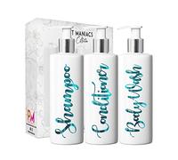 Print Maniacs 3 Set Mrs Hinch Inspired White Personalised Dispenser Pump Bottles Shampoo Conditioner Body Wash (Teal)
