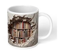 Print Maniacs 3D Bookshelf Mug - Creative Design Ceramic Coffee Mug with 3D Effect - Library Shelf Cup - Gifts for Readers & Book Lovers