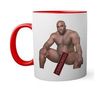 Print Maniacs Barry Wood Sitting on Bed Censored Red Coloured Inside with Matching Handle Mug 330ml