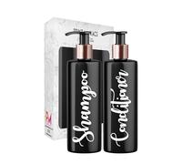 Print Maniacs Black Mrs Hinch Inspired Personalised 500ml Bottles Bathroom Lotion Kitchen Shampoo Conditioner Rose Gold Pump (Set 2) (WHITE)