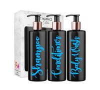 Print Maniacs Black Mrs Hinch Inspired Personalised 500ml Bottles Bathroom Lotion Kitchen Shampoo Conditioner Rose Gold Pump (Set 3) (Baby Blue)