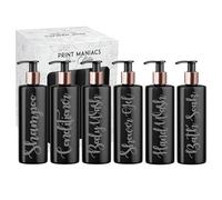 Print Maniacs Black Mrs Hinch Inspired Personalised 500ml Bottles Bathroom Lotion Kitchen Shampoo Conditioner Rose Gold Pump (Set 6) (Grey)