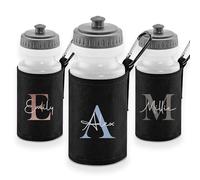 Print Maniacs Custom Initial Letter Water Bottle 500ml Personalised Monogram School & Sports Drinks Bottle with Insulated Sleeve and Clip - BPA Free Reusable Flask Gift for Boys, Girls & Teenagers