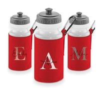 Print Maniacs Custom Initial Letter Water Bottle 500ml - Personalised Monogram School & Sports Drinks Bottle with Insulated Sleeve and Clip - BPA Free Reusable Flask Gift for Boys, Girls & Teenagers