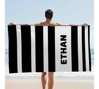 Print Maniacs Custom Name Microfibre Black Towel Personalised Striped Beach Towel Quick Dry Sand Free Lightweight Travel Towel for Holiday Pool Swimming Gym Spa Family Towels Gifts for Him Her