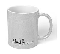 Print Maniacs Custom Personalised Name Text Printed Glitter Effect Tea Coffee Mug Cup Gift (Silver)